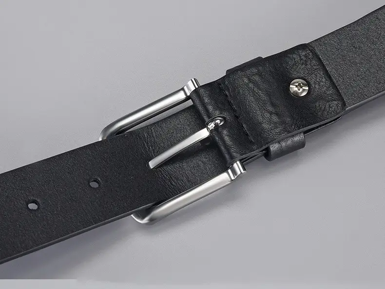 Men's Black PU Leather Belt with Silver Buckle — feature 4