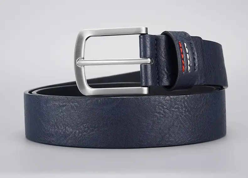 Men's Black PU Leather Belt with Silver Buckle — feature 7