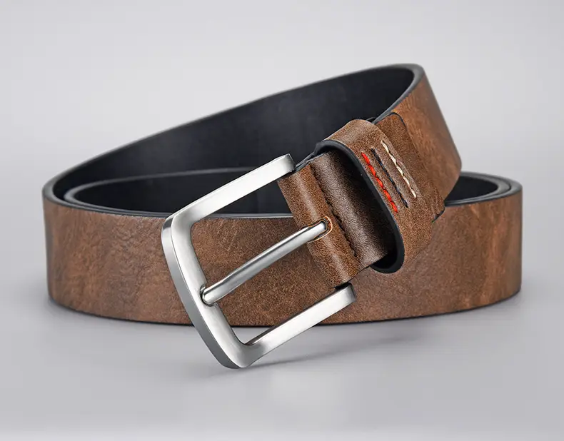 Men's Black PU Leather Belt with Silver Buckle — feature 9