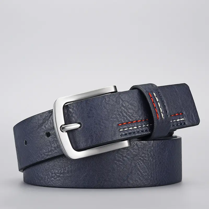 Men's Black PU Leather Belt with Silver Buckle
