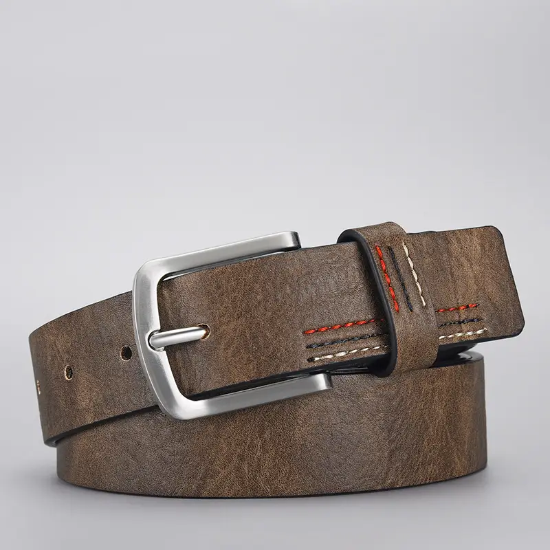 Men's Black PU Leather Belt with Silver Buckle