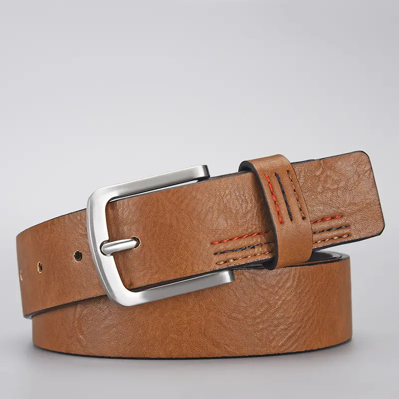 Men's Black PU Leather Belt with Silver Buckle