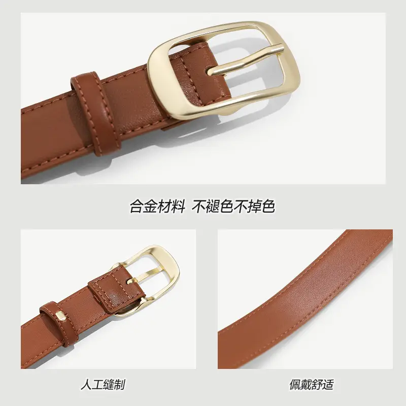 Women Genuine Leather Belt with Gold Buckle Black Slimming Look - Image 8