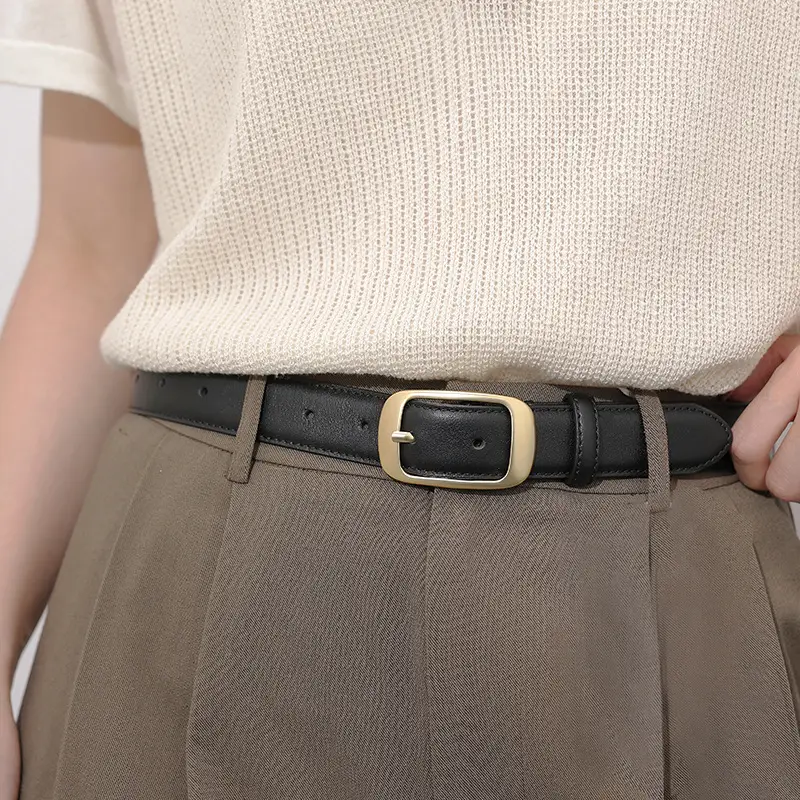 Women Genuine Leather Belt with Gold Buckle Black Slimming Look - Image 9