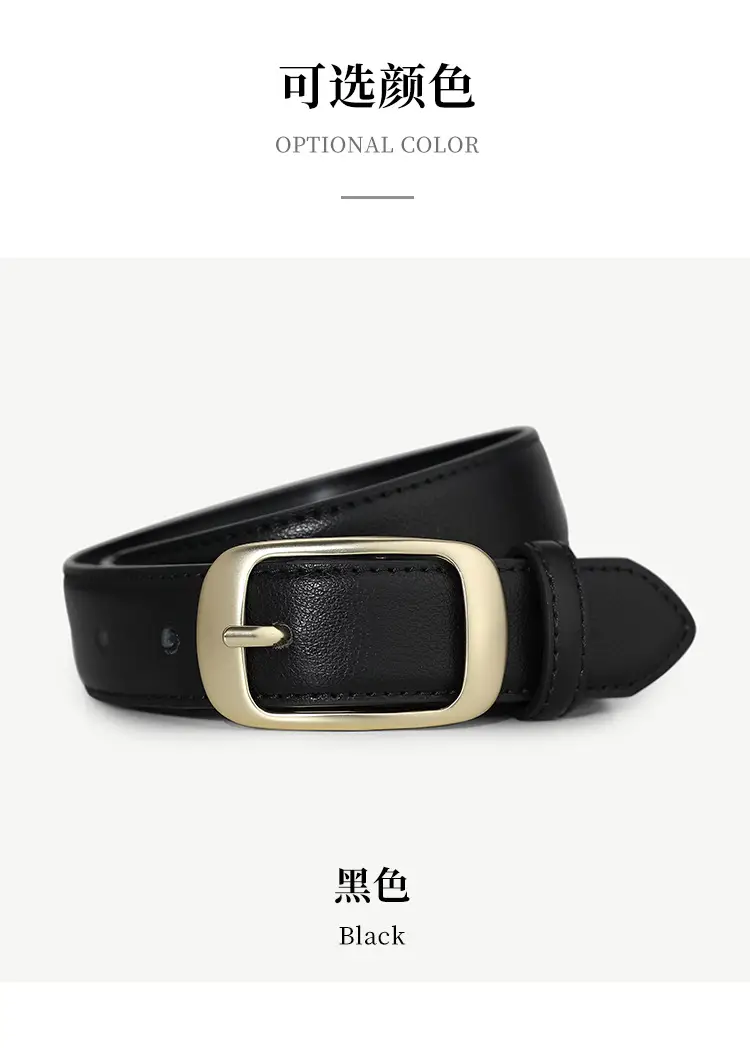Women Genuine Leather Belt with Gold Buckle Black Slimming Look — feature 15