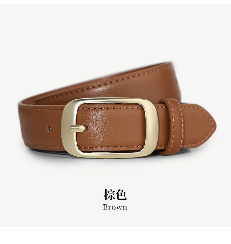 Women Genuine Leather Belt with Gold Buckle Black Slimming Look — feature 16