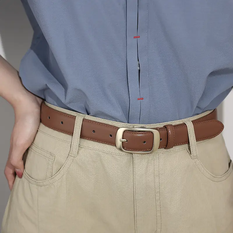 Women Genuine Leather Belt with Gold Buckle Black Slimming Look — feature 8