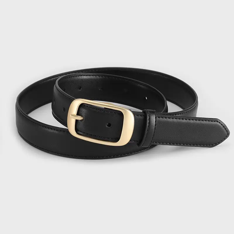 Women Genuine Leather Belt with Gold Buckle Black Slimming Look - Image 5