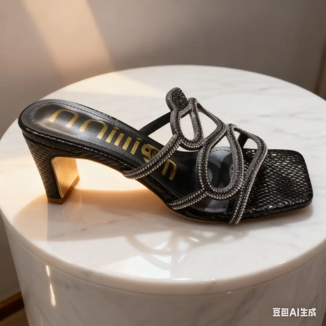 Cross-Border Exclusive Supply for Africa: High-Heeled Women's Slippers with Square Toe, Rhinestones, and Snake Print, Thick-Soled — feature 9