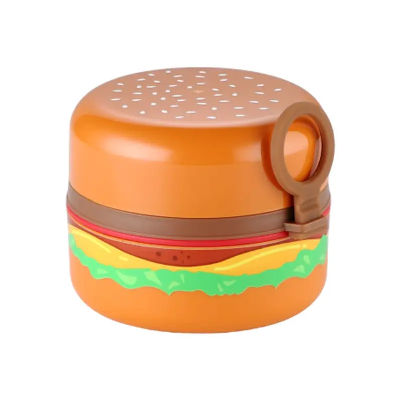Creative Hamburg Shape Student Round Lunch Box with Handlet Tableware Children's Cute Lunch Box Portable Fruit Lunch Box