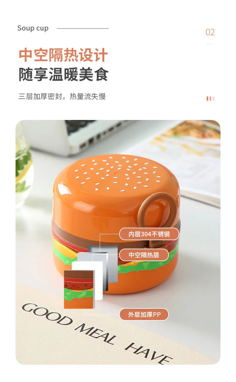 Creative Hamburg Shape Student Round Lunch Box with Handlet Tableware Children's Cute Lunch Box Portable Fruit Lunch Box — feature 6