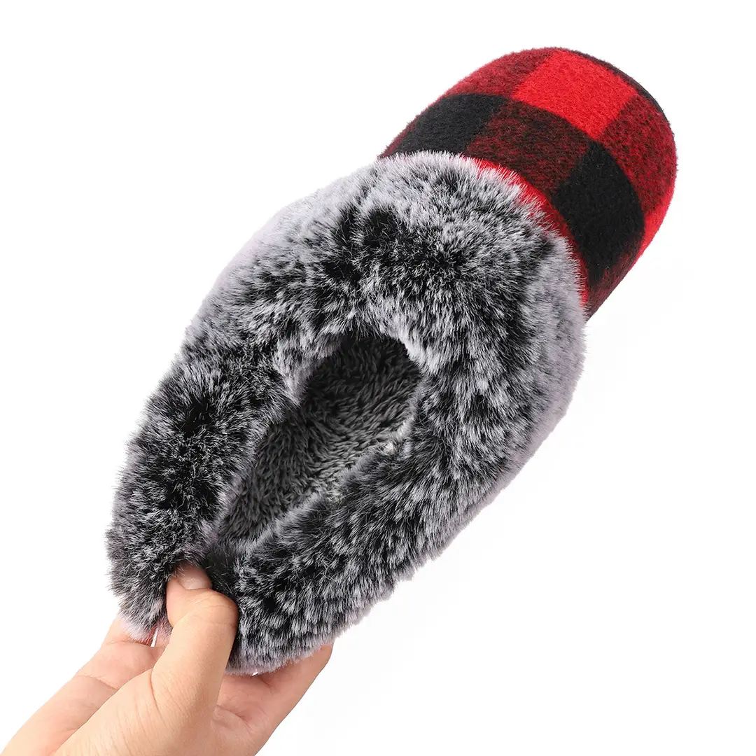 Cross-Border Wholesale Furry Slippers, Plaid Fleece-Lined Cotton Slippers, Non-Slip Thickened Winter Cotton Slippers for Home Use, Factory Customization — feature 10