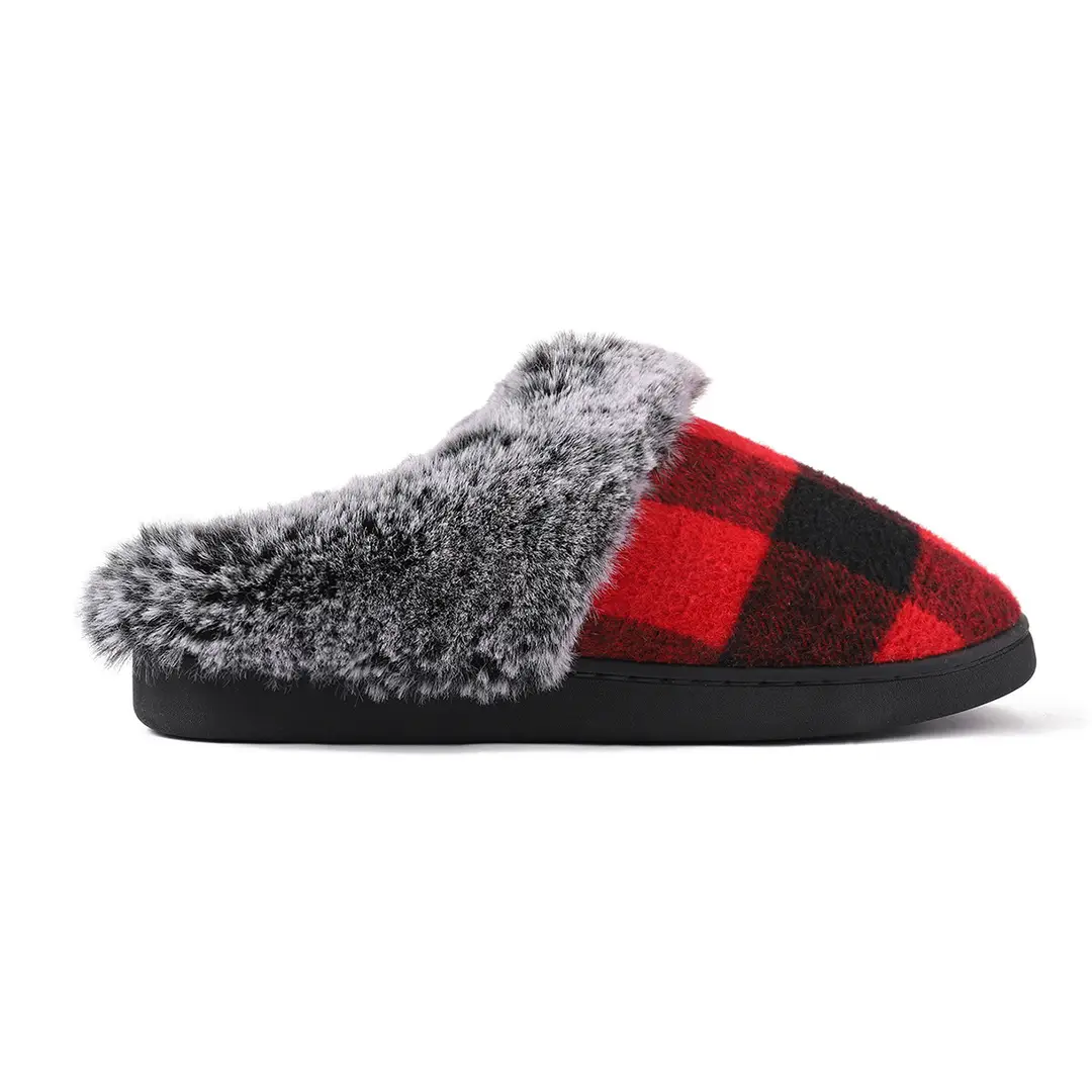 Cross-Border Wholesale Furry Slippers, Plaid Fleece-Lined Cotton Slippers, Non-Slip Thickened Winter Cotton Slippers for Home Use, Factory Customization — feature 11