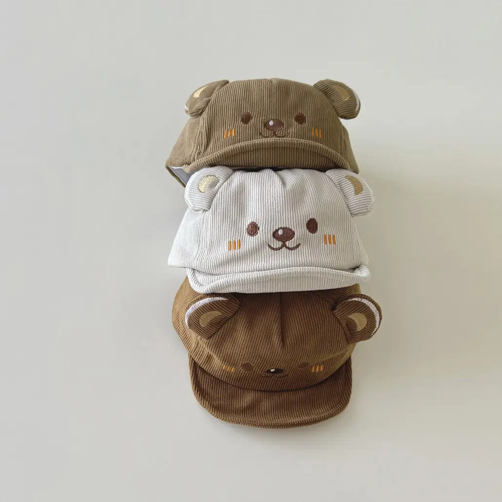 Cute Bear Hooded Cap for Boys Autumn Winter Warm Corduroy Soft Bristle - Image 5