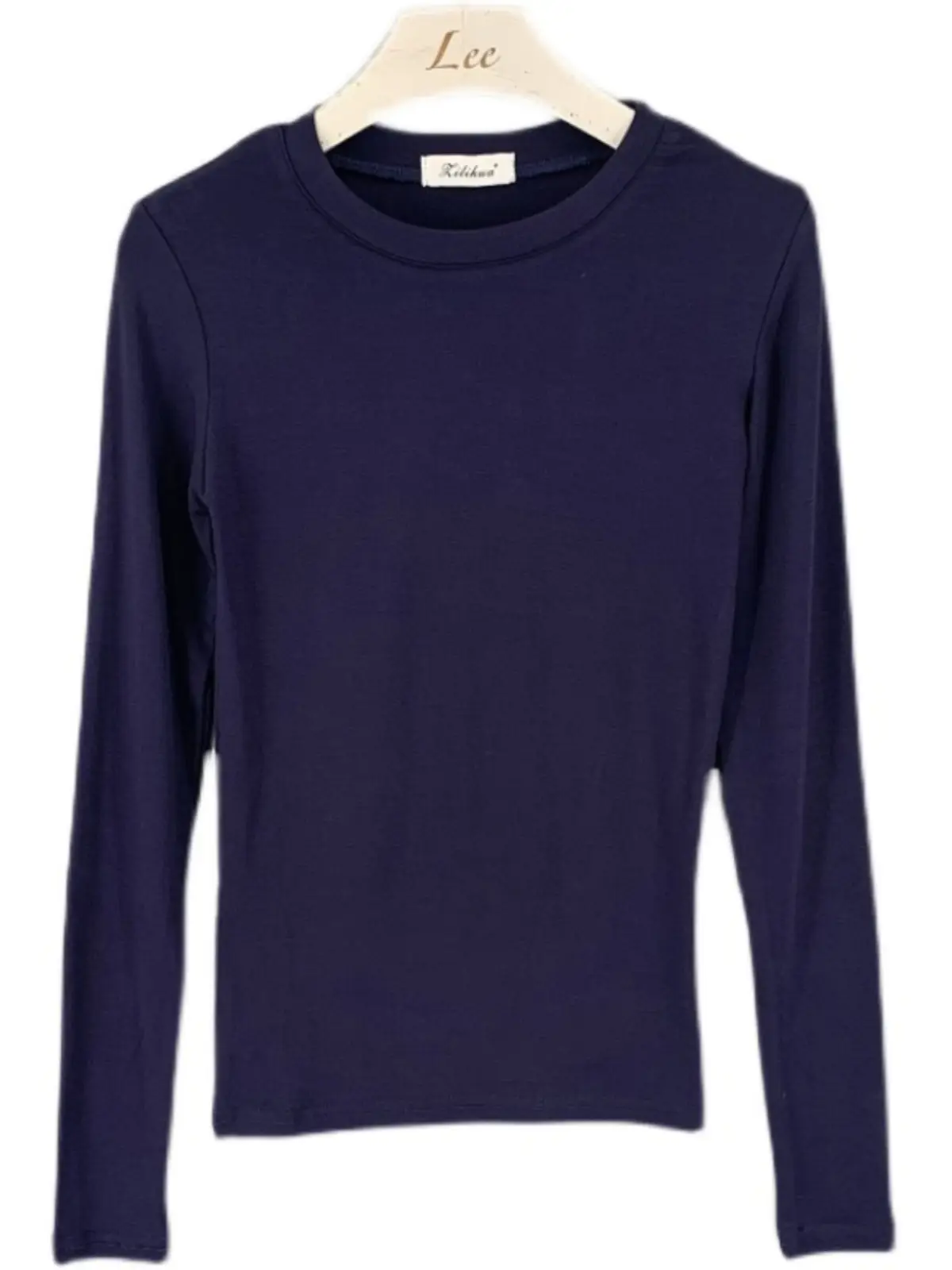 Navy Blue Slim Fit Long Sleeve T-Shirt for Women