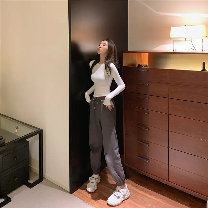 Navy Blue Slim Fit Long Sleeve T-Shirt for Women — feature 45