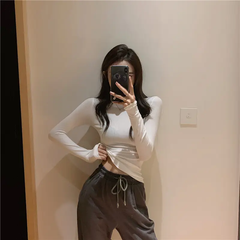 Navy Blue Slim Fit Long Sleeve T-Shirt for Women — feature 46