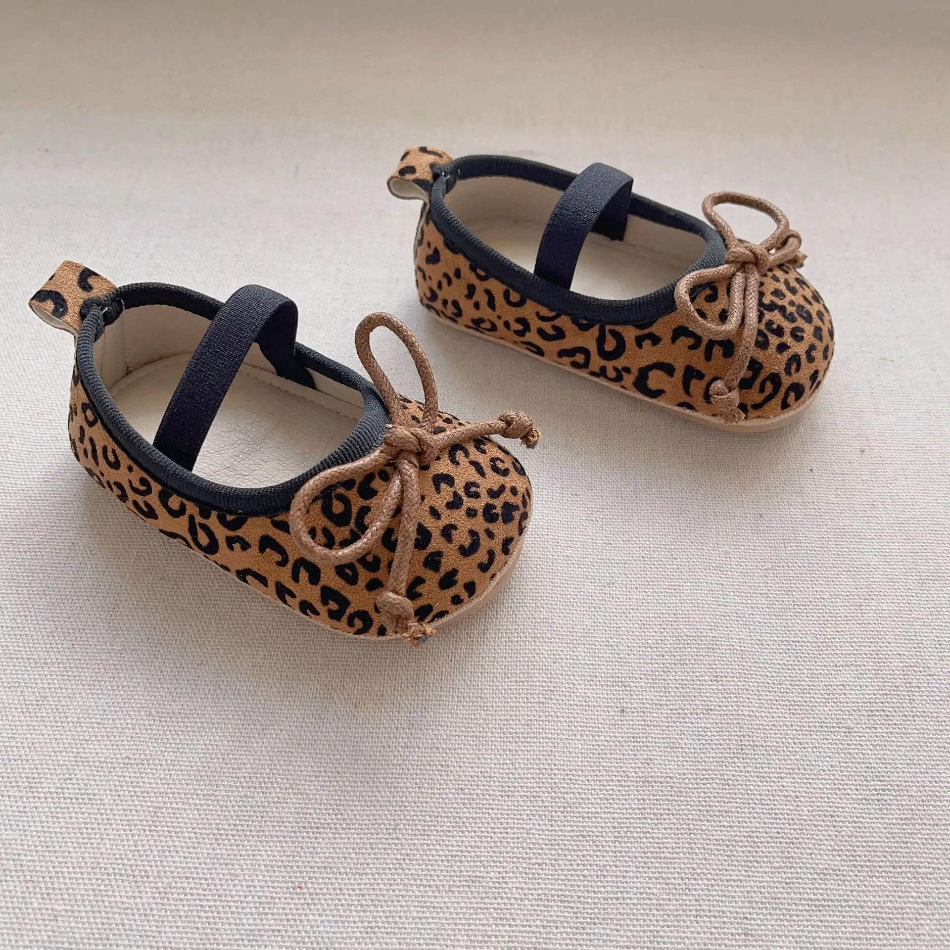 Leopard Print Bow Baby Shoes Spring Fall New Korean Style Soft-Soled Anti-Slip Anti-Falling