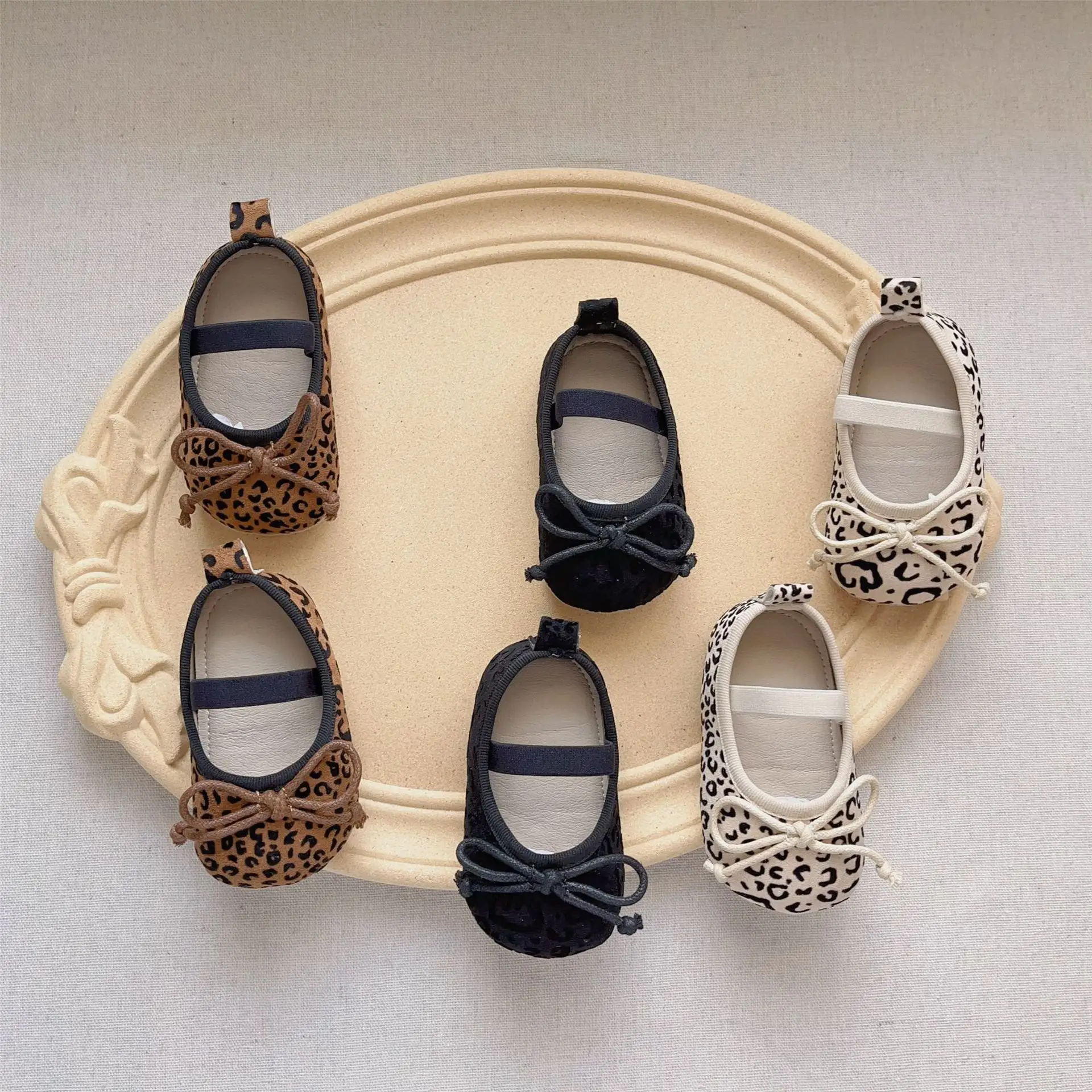Leopard Print Bow Baby Shoes Spring Fall New Korean Style Soft-Soled Anti-Slip Anti-Falling — feature 1