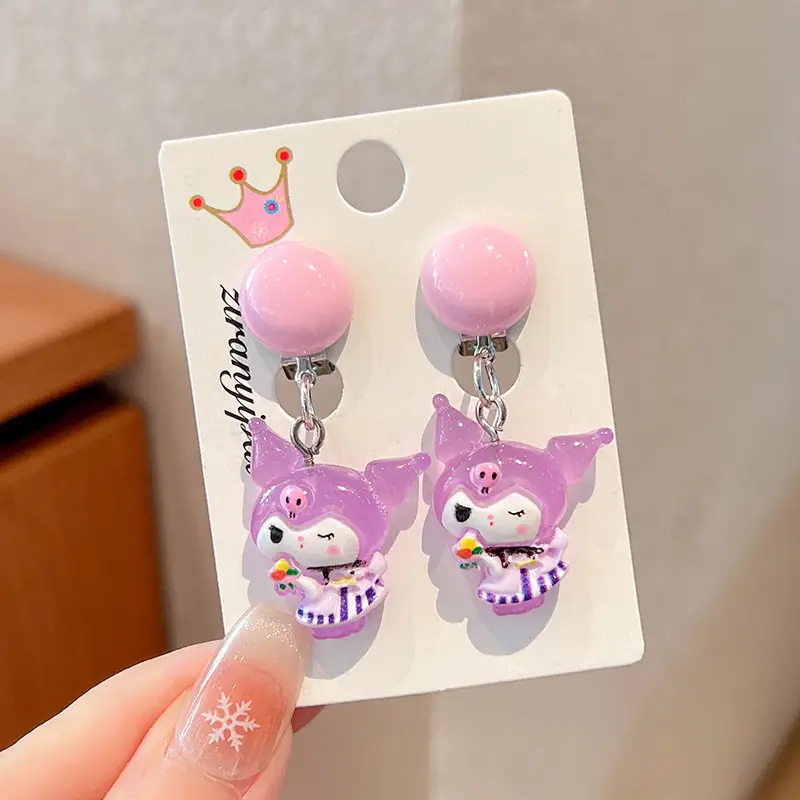 Kuromi Princess Earrings Set of 2 Purple Heart Design