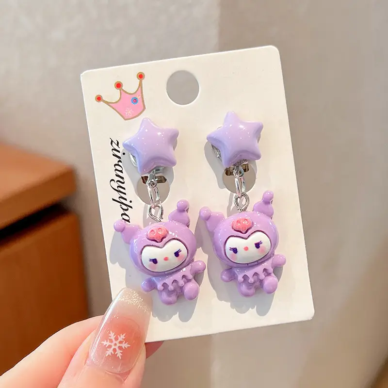 Kuromi Princess Earrings Set of 2 Purple Heart Design