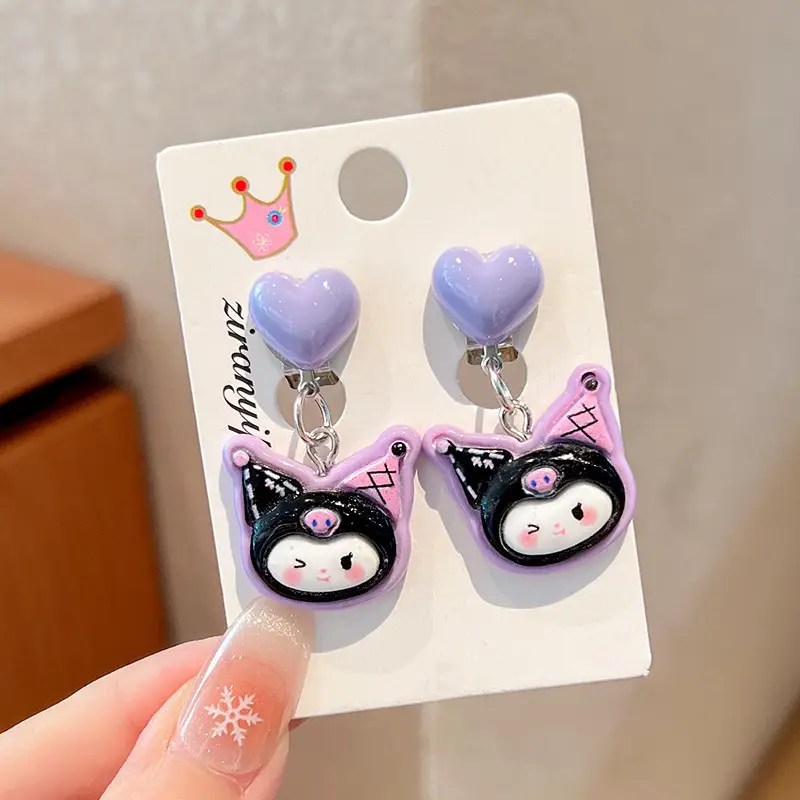 Kuromi Princess Earrings Set of 2 Purple Heart Design