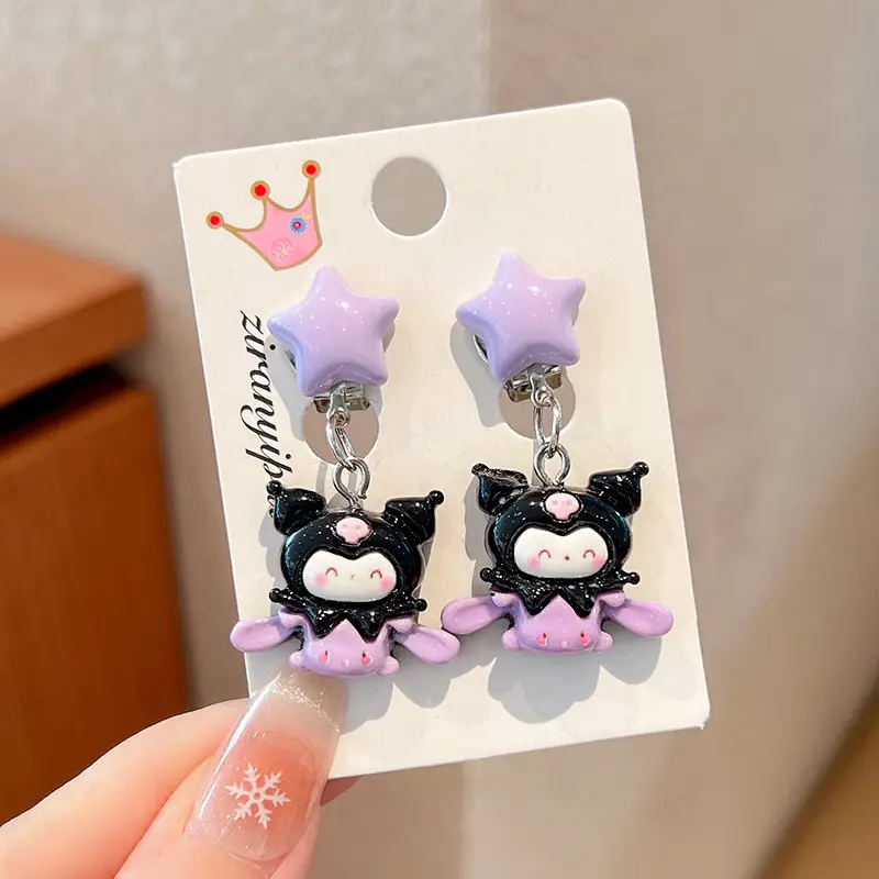 Kuromi Princess Earrings Set of 2 Purple Heart Design