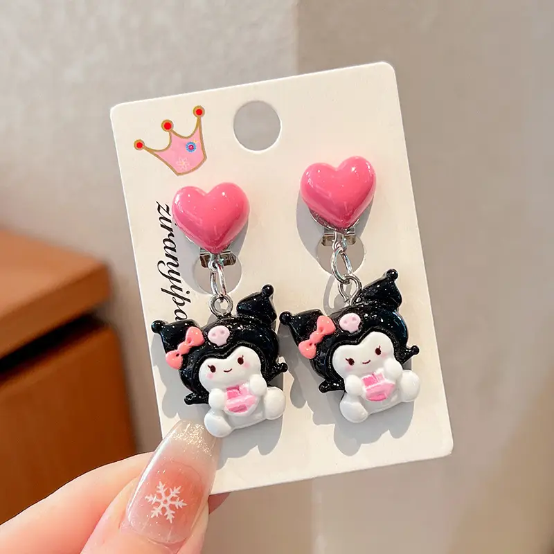 Kuromi Princess Earrings Set of 2 Purple Heart Design