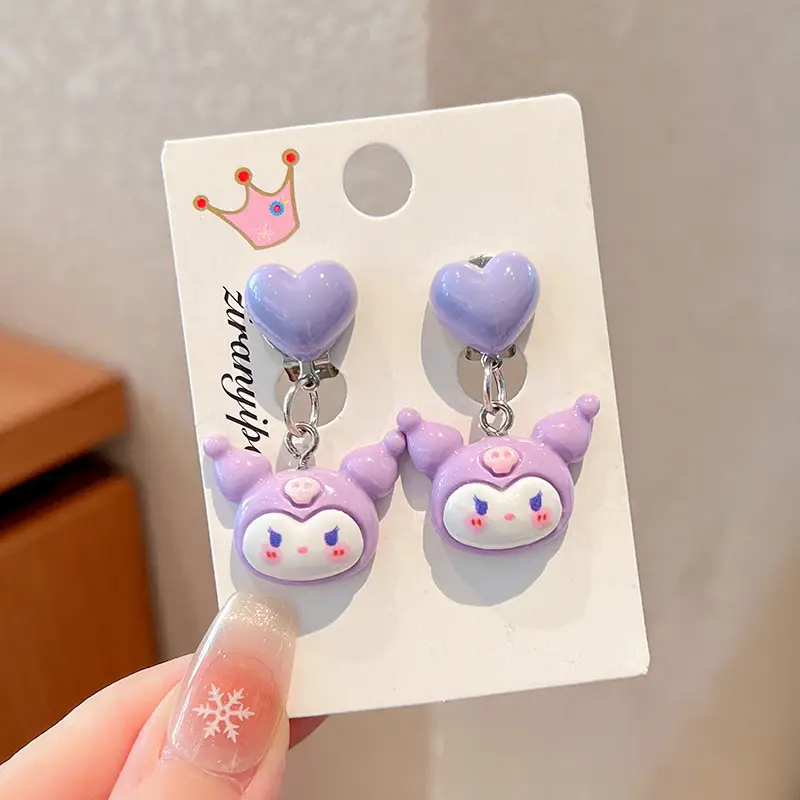 Kuromi Princess Earrings Set of 2 Purple Heart Design