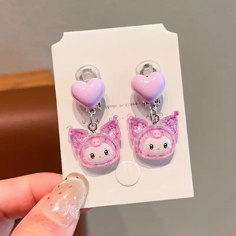 Kuromi Princess Earrings Set of 2 Purple Heart Design