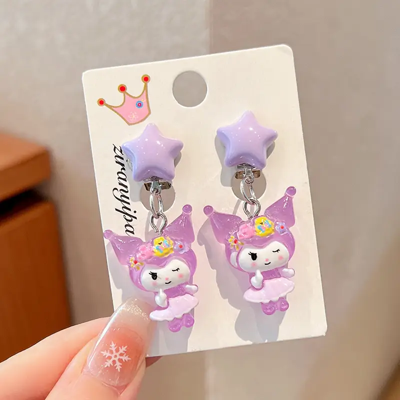 Kuromi Princess Earrings Set of 2 Purple Heart Design