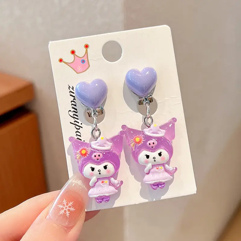 Kuromi Princess Earrings Set of 2 Purple Heart Design