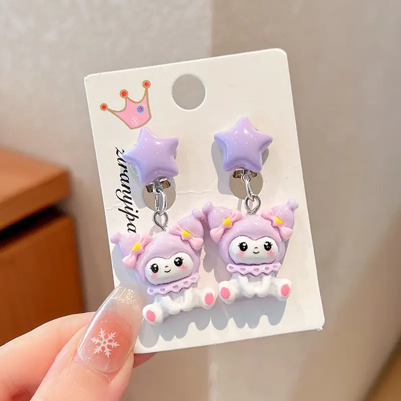 Kuromi Princess Earrings Set of 2 Purple Heart Design