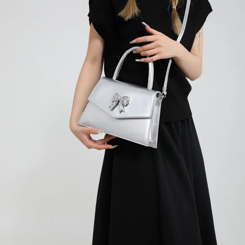 Women's Stylish Bow Crossbody Bag Silver 2024 - Image 7