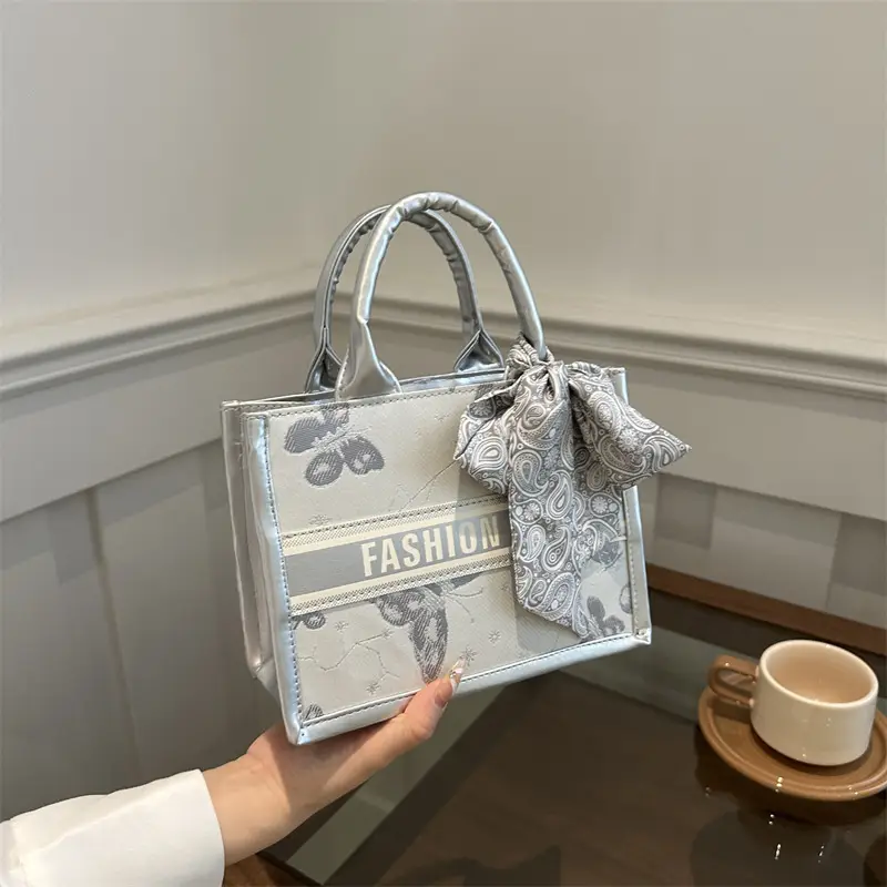 Silver Butterfly Embroidered Women's Tote Bag
