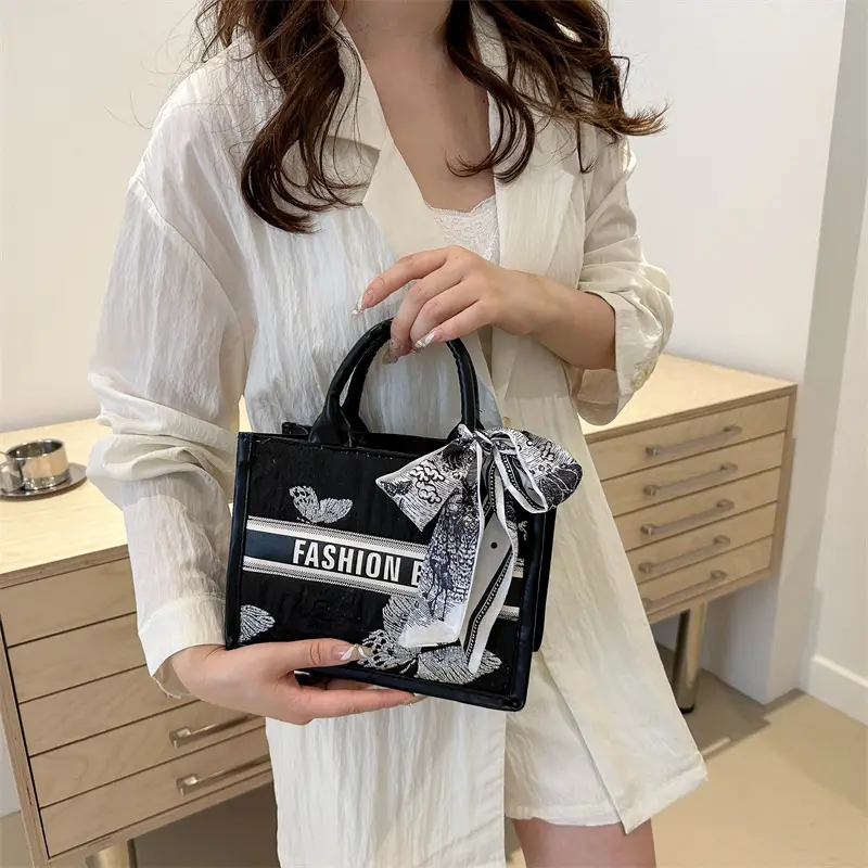 Silver Butterfly Embroidered Women's Tote Bag