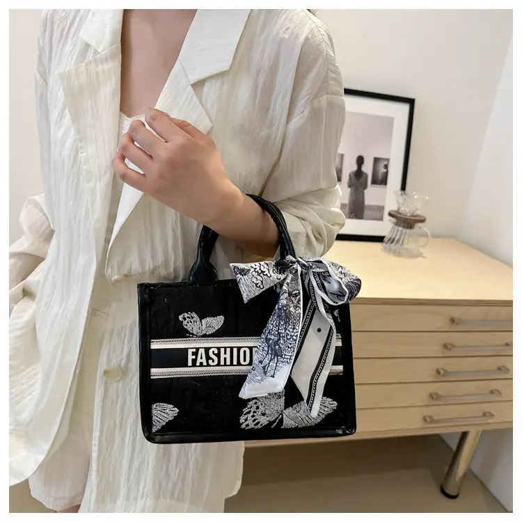 Silver Butterfly Embroidered Women's Tote Bag — feature 10
