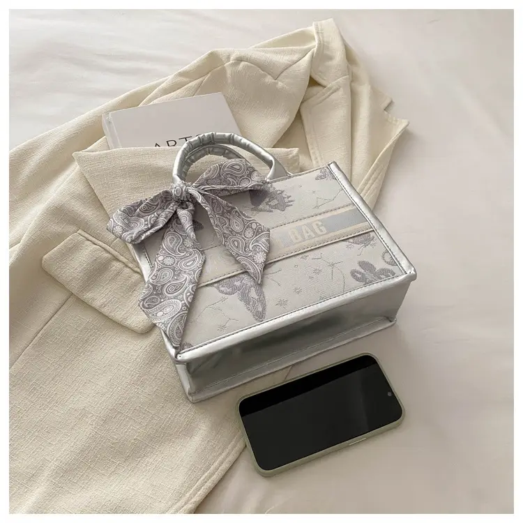 Silver Butterfly Embroidered Women's Tote Bag — feature 7