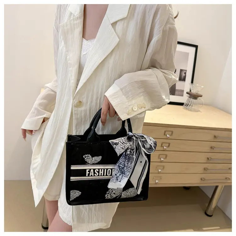 Silver Butterfly Embroidered Women's Tote Bag — feature 9
