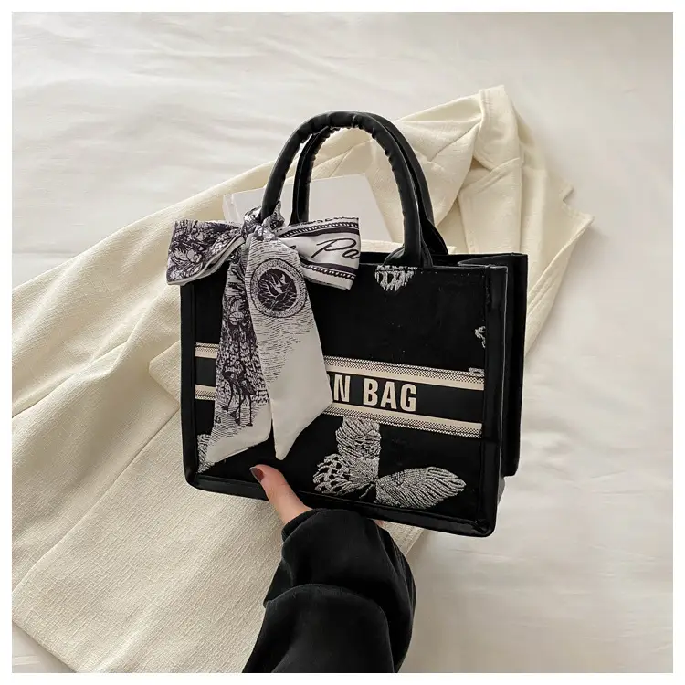Silver Butterfly Embroidered Women's Tote Bag