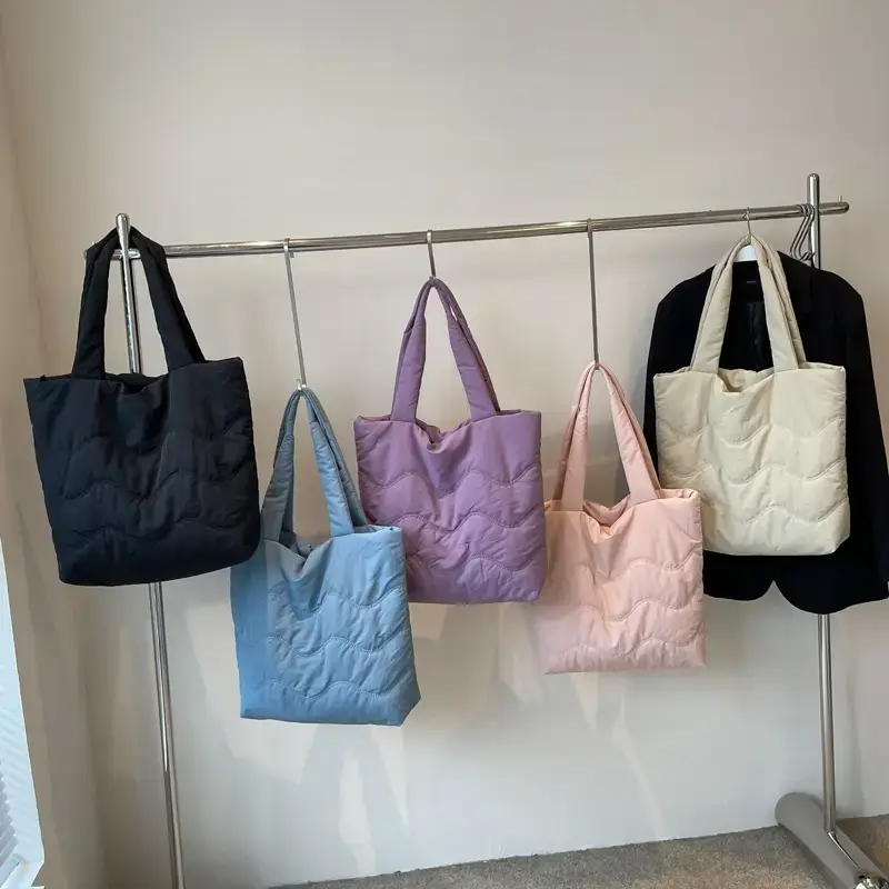 Women's Quilted Shoulder Bag with Handle - Image 9