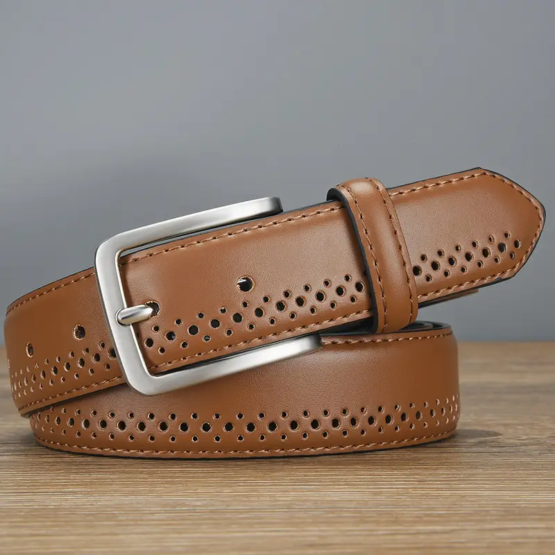 Men's Brown Leather Belt with Silver Buckle - Image 5