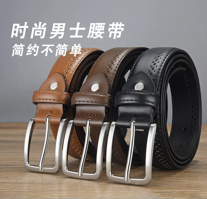 Men's Brown Leather Belt with Silver Buckle — feature 1