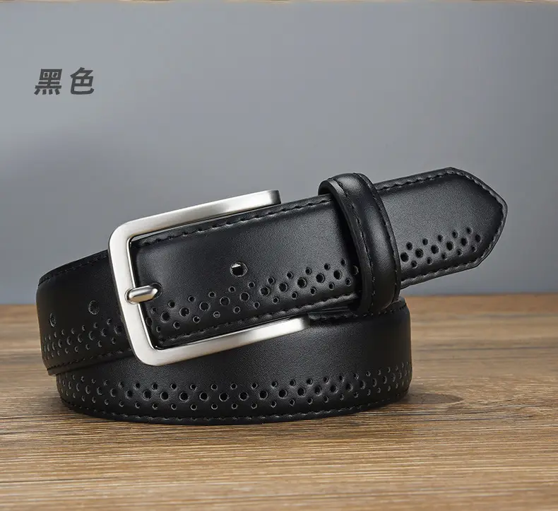 Men's Brown Leather Belt with Silver Buckle — feature 2