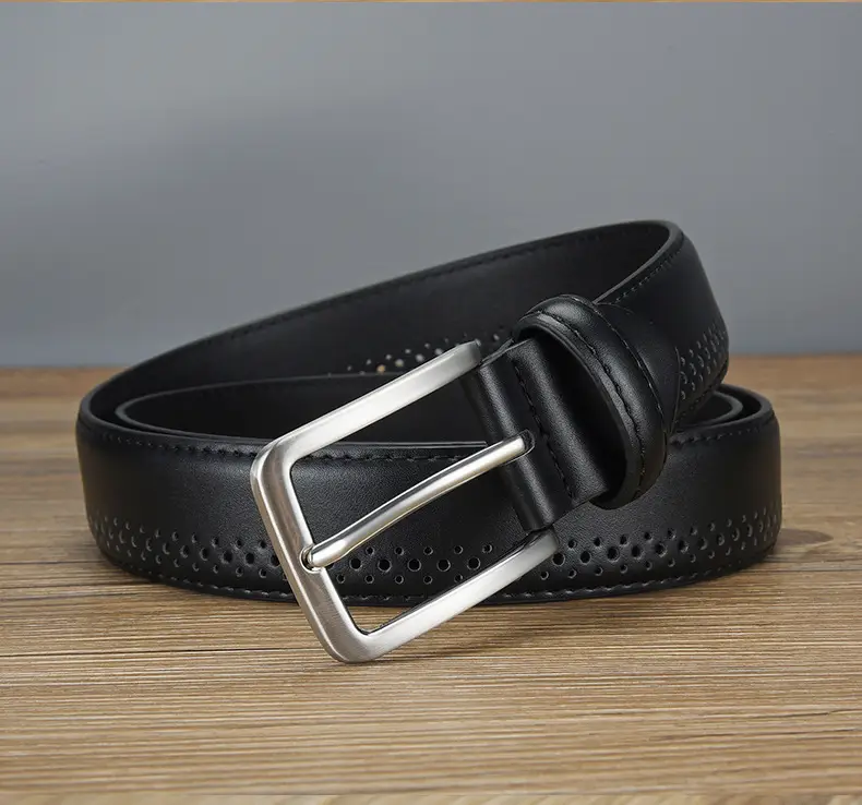 Men's Brown Leather Belt with Silver Buckle — feature 3