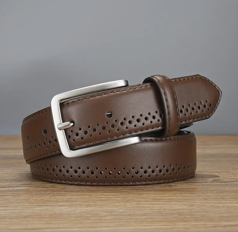 Men's Brown Leather Belt with Silver Buckle — feature 6