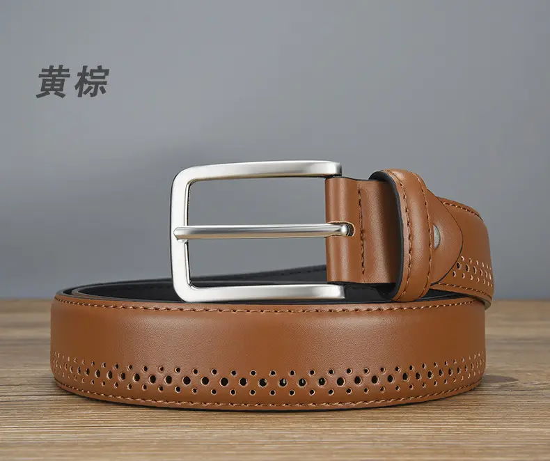 Men's Brown Leather Belt with Silver Buckle — feature 7