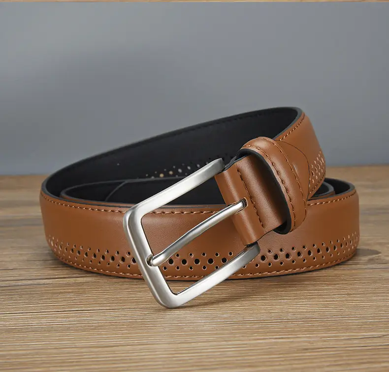 Men's Brown Leather Belt with Silver Buckle — feature 8