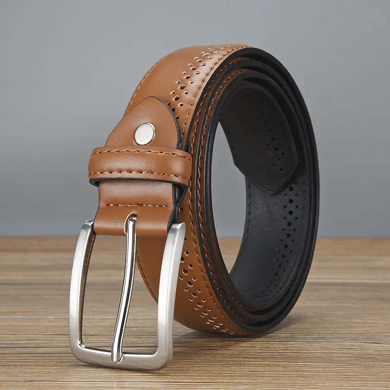 Men's Brown Leather Belt with Silver Buckle - Image 3