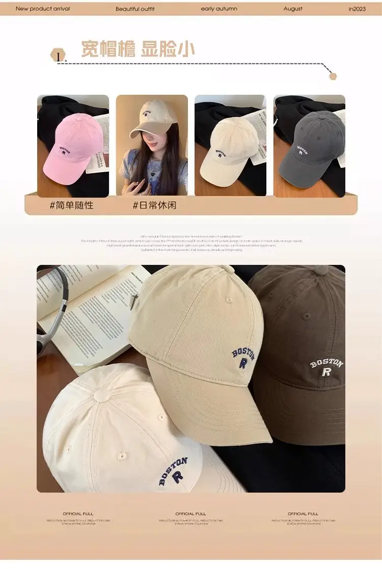 Korean Style Vintage Beige Letter Embroidered Baseball Cap Women's Summer — feature 3